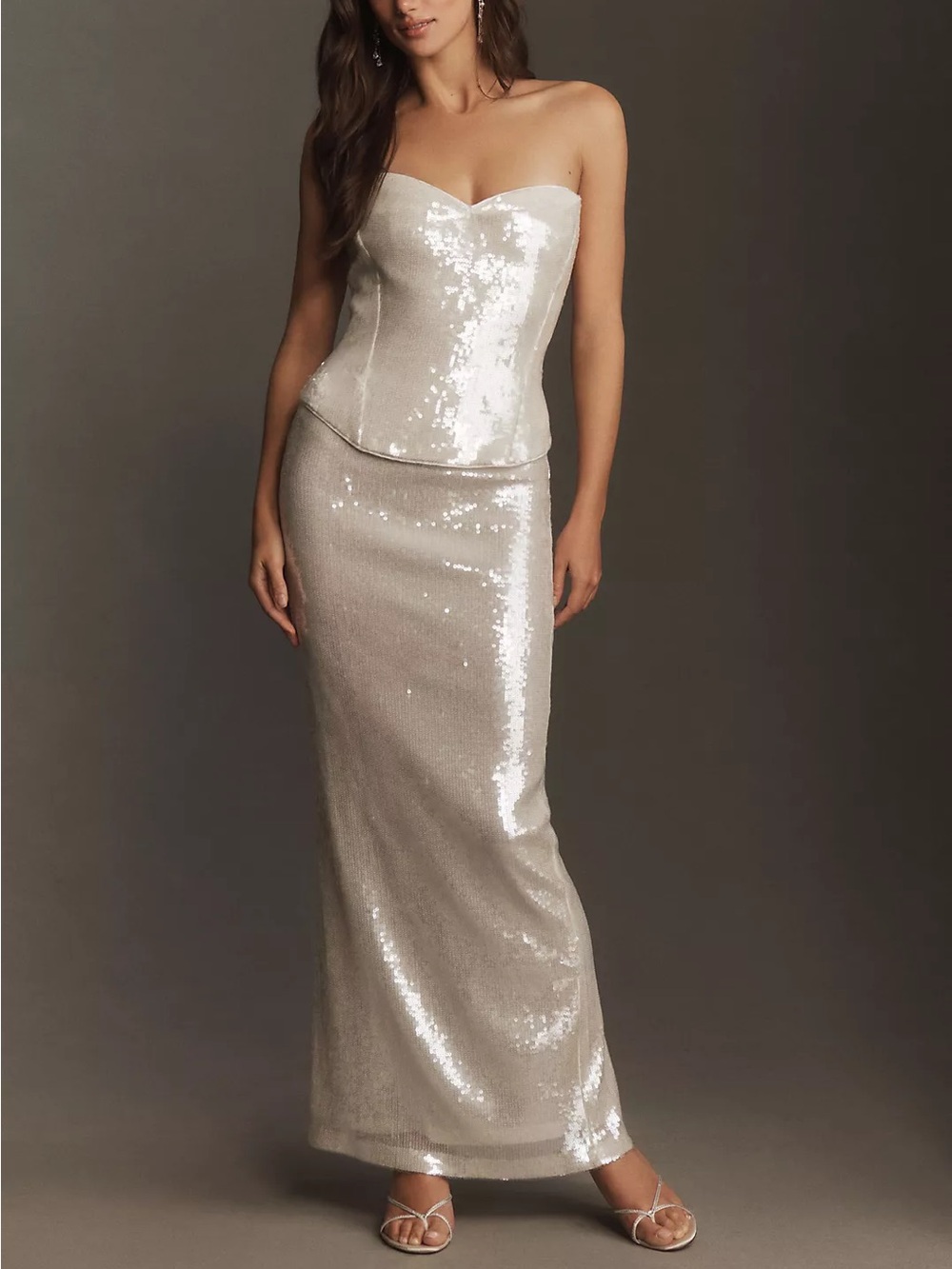 Anthropologie mare  mare Strapless Sequin Lace-Up Back SET in Champagne NWT